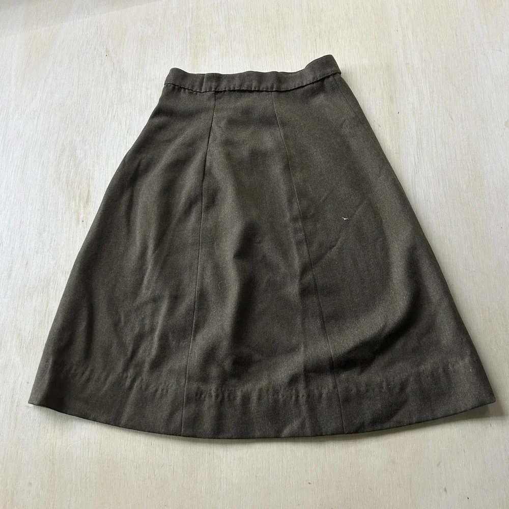 Vintage Brown Twill A-Line Skirt Womens 12 Solid Knee Length Workwear High Rise
